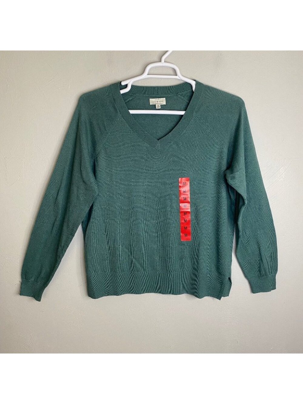 NWT Lucky Brand Green V Neck Pullover Women's Size M Knit Soft comfy Cozy Preppy